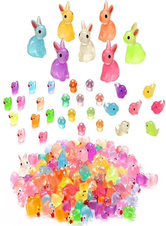 VZZNN 148 Pcs Luminous Mini Resin Animals Tiny Rabbits Ducks Dolphins Mushrooms Glow in The Dark Bulk Variety Pack for Garden Aquarium Dollhouse Fairy Garden Decor - Image 1